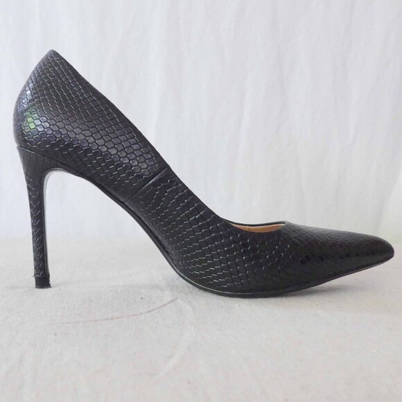 Zara Women 37 Black Faux Python Stiletto Heels - Picture 2 of 12